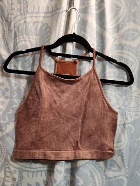 Women’s Ribbed Crop Tank Top — Rust Brown